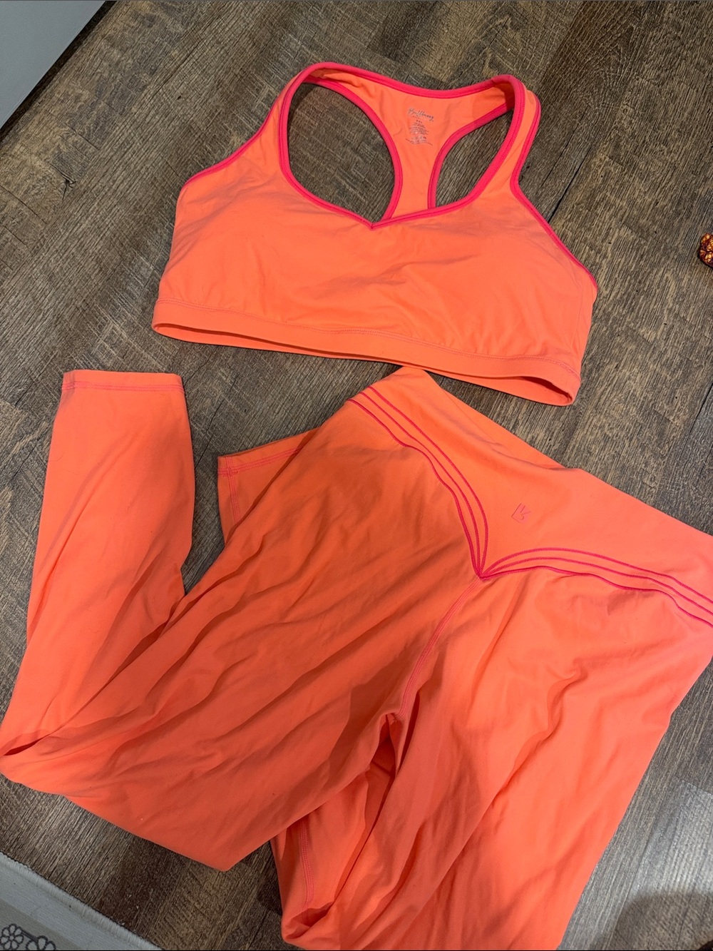 BuffBunny Neon Coral Racerback Sports Bra & High-Waist Leggings